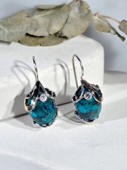 Серебряные серьги Yaffo с бирюзой, фианитами и золотом