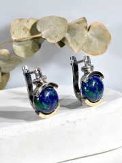 Серебряные серьги Yaffo с азуритом и золотом