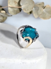 Серебряное кольцо Yaffo с бирюзой, фианитами и золотом