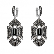 Серебряные серьги ALEXANDRE VASSILIEV с гематитом, фианитами и марказитами Swarovski