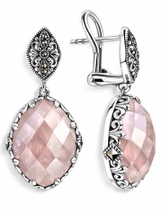 Серебряные серьги ALEXANDRE VASSILIEV с розовым кварцем и марказитами Swarovski